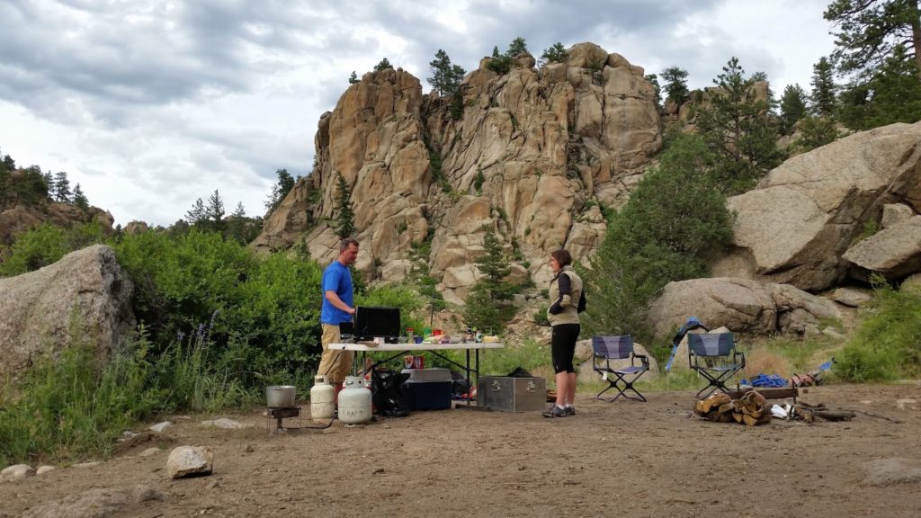 Cooking dinner camping