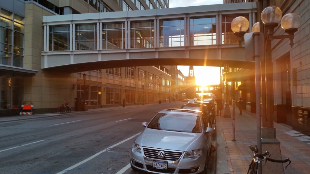 Minneapolis street sunset