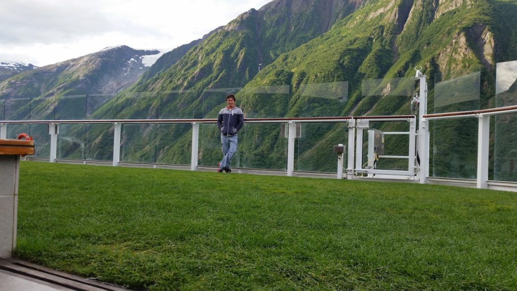 Adam posing for a photo up the top deck