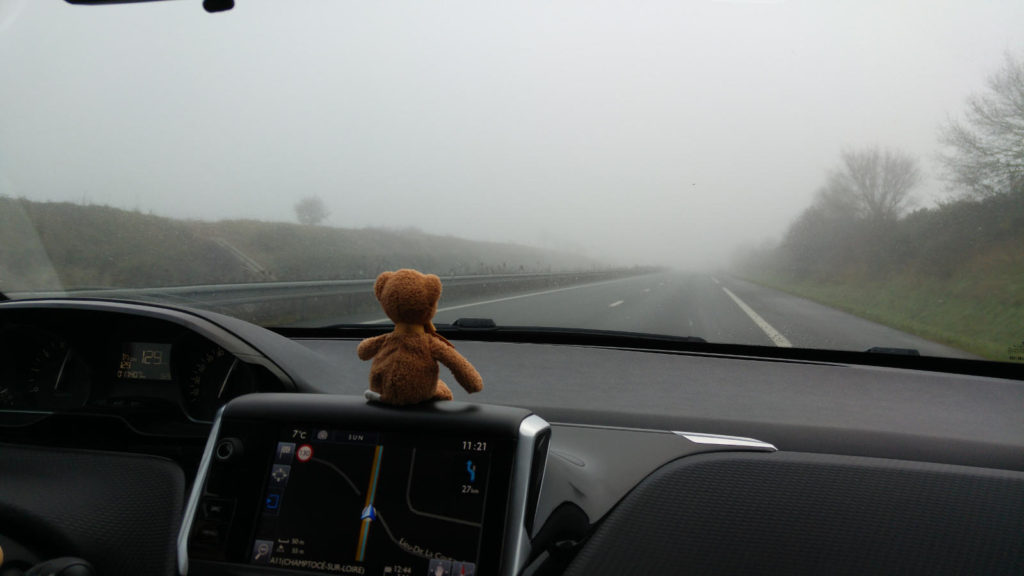 Flint driving in the fog