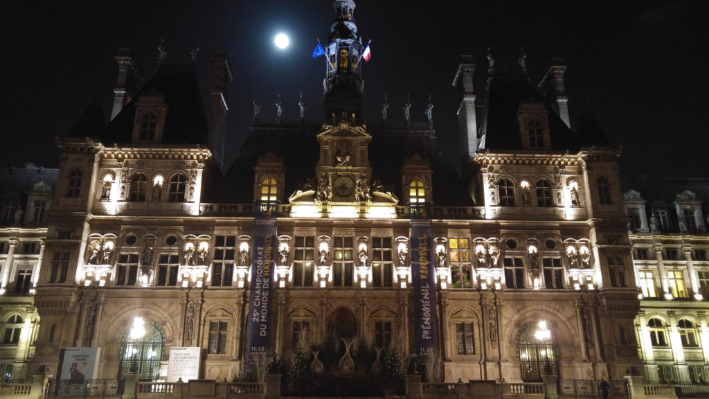 Paris Building with full moon