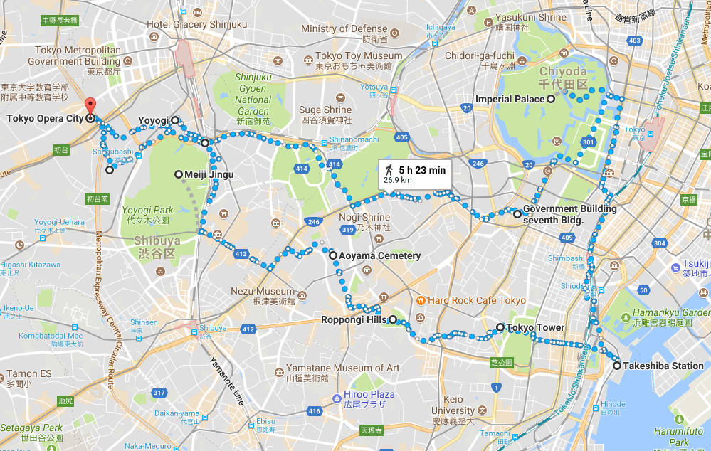 Tokyo Bike Tour map