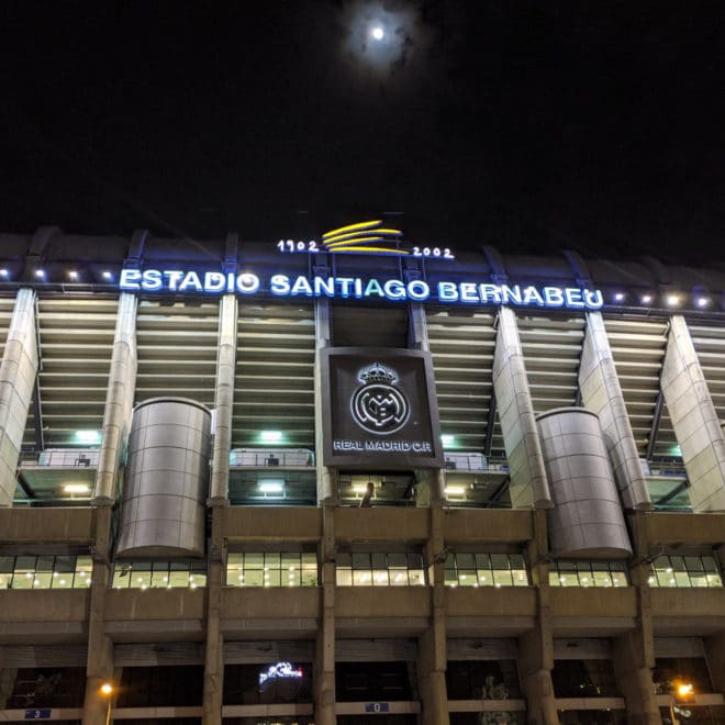 Santiago Bernabeu at night